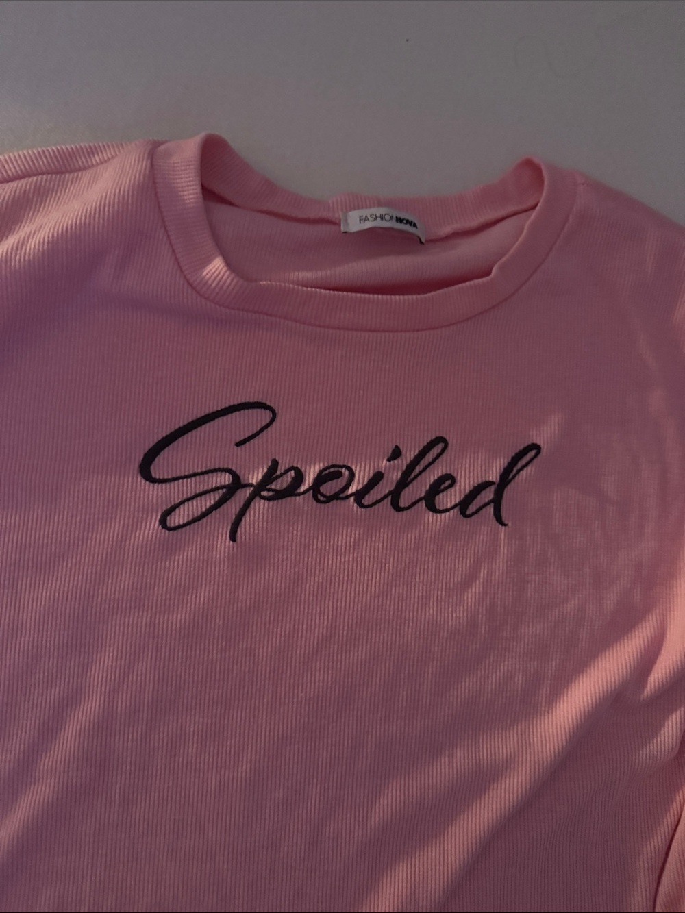 Spoiled Script Pink Long-Sleeve Crop Top fashion nova - Picture 2 of 6